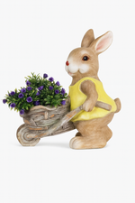 Load image into Gallery viewer, Bunny Figurine with Woven Wheelbarrow Planter