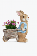 Load image into Gallery viewer, Bunny Figurine with Woven Cart Planter
