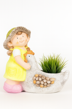 Load image into Gallery viewer, Garden Doll Girl with Chicken-Shaped Basket Planter
