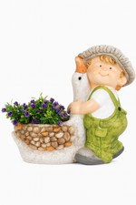 Load image into Gallery viewer, Garden Doll Boy with Duck Planter
