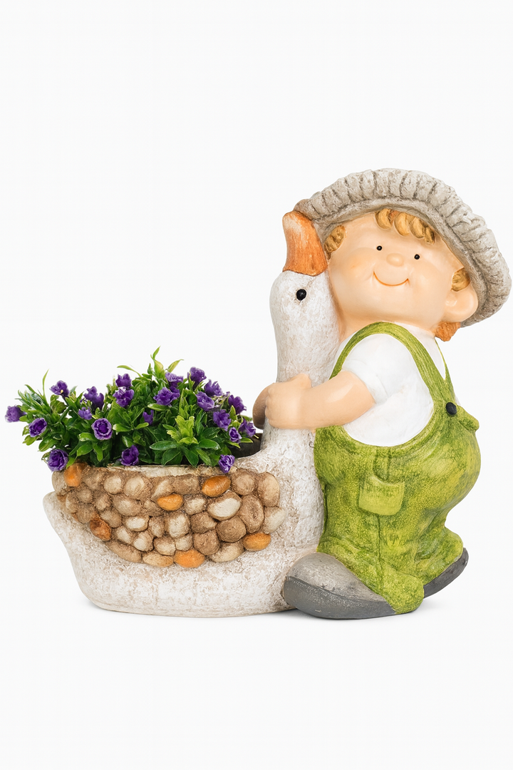 Garden Doll Boy with Duck Planter