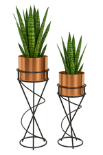 Load image into Gallery viewer, Geometric Metal Plant Stand with Copper Planter
