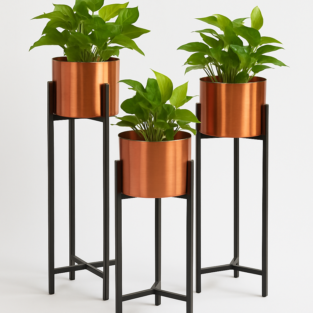 Modern Metal Plant Stands with Copper Planters